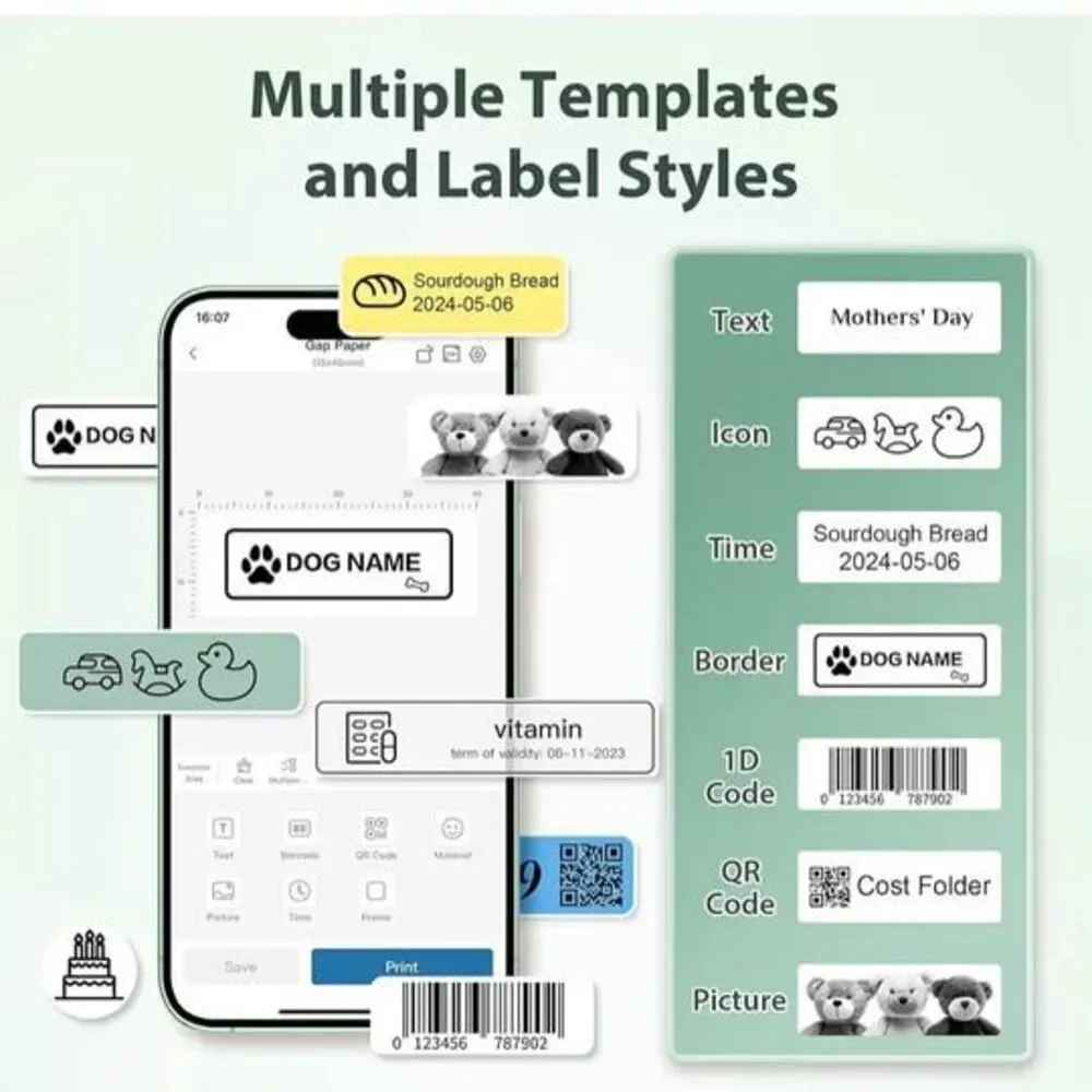 Portable Bluetooth‎ Label Maker Thermal Printer Mint Green for iOS Android